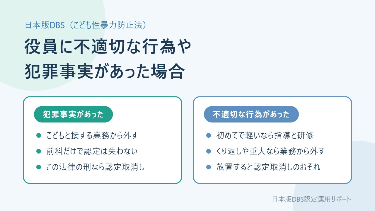 こども性暴力防止法 役員に不適切な行為や犯罪事実があった場合｜認定への影響と対応